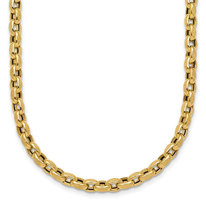 14K Yellow Gold Polished 4mm Fancy Textured Rolo Link 17.25 Inch Necklace