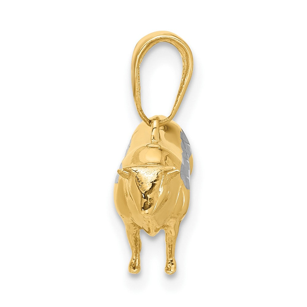 14K Yellow Gold and Rhodium Diamond-cut 3-D Bull Pendant