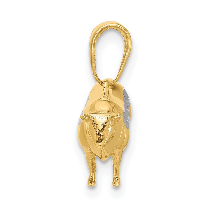 14K Yellow Gold and Rhodium Diamond-cut 3-D Bull Pendant