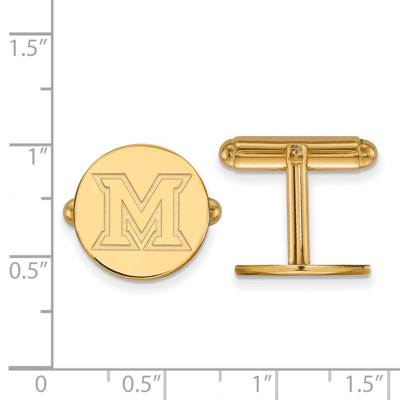 14K Yellow Gold Gold LogoArt Miami University Ohio Letter M Cuff Links