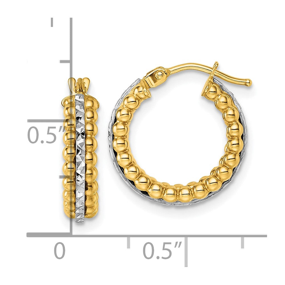 14K Two-Tone Gold Two Tone Polished and Diamond-cut Beaded Hoop Earrings