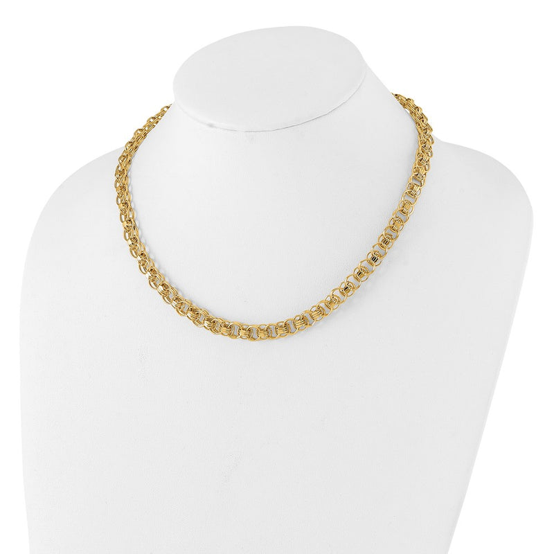 14K Yellow Gold Polished 7.6mm Fancy Double Link 18 Inch Necklace