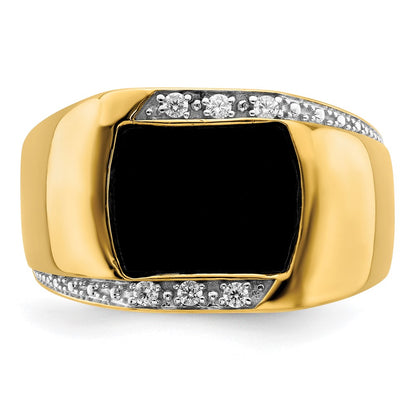 14K White Gold Onyx and Diamond Mens Ring