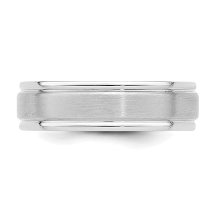 14K White Gold 6mm Lightweight Comfort Fit Brushed Satin/Polished Grooved Edge Wedding Band Ring
