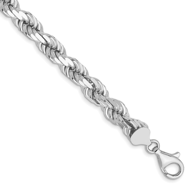 14K White Gold 7mm D/C Rope with Fancy Lobster Clasp Chain Bracelet