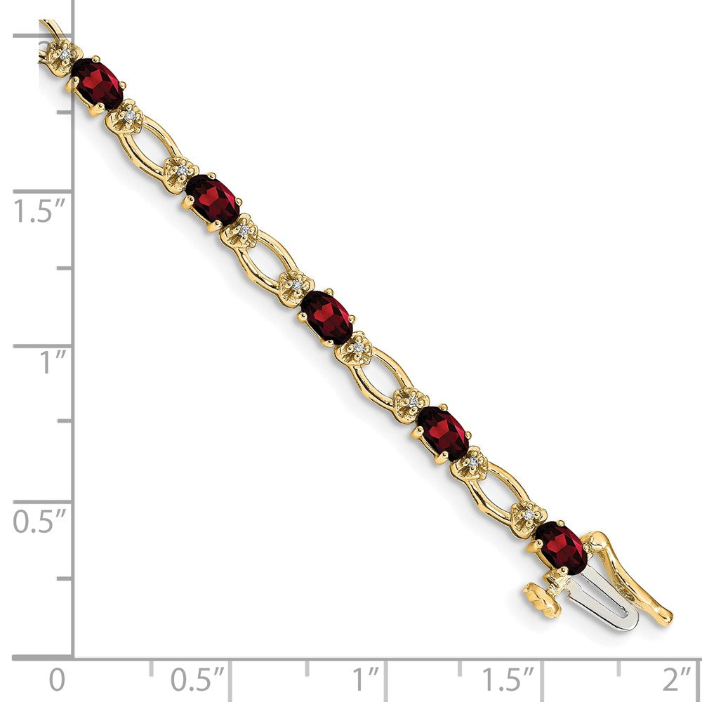 14K Yellow Gold Complete Diamond and Oval Garnet Heart Accent 7 Inch Bracelet