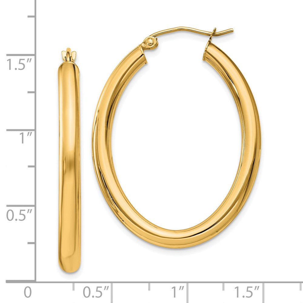 14K Yellow Gold 3.5x38mm Polished Oval Tube Hoop Earrings