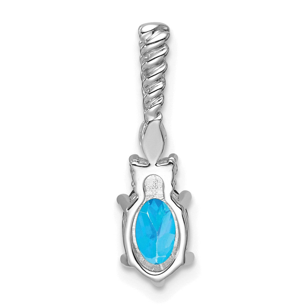 14K White Gold Diamond and 7x5 Oval December/Blue Topaz Twisted Chain Slide