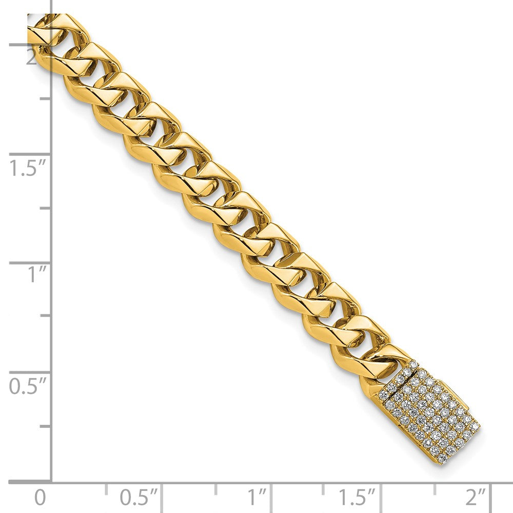 14K Yellow Gold Hand-polished 7mm Fancy Curb Link 1.4 carat Diamond Clasp 8 Inch Bracelet