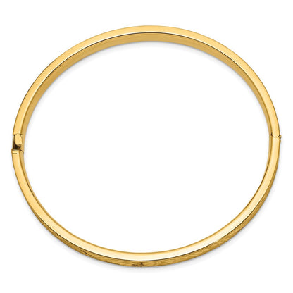 14K Yellow Gold 4/16 Diamond-cut Concave 6.00mm Hinged Oval Bangle Bracelet