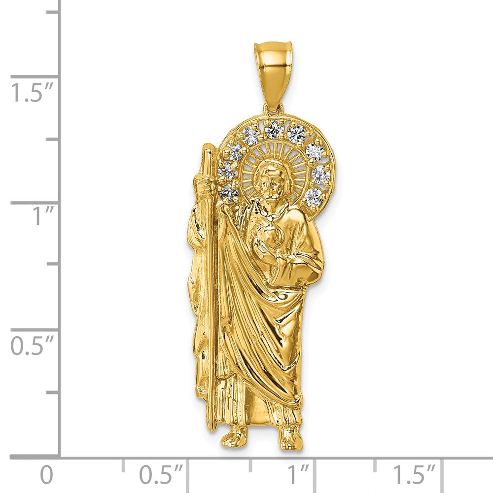 14K Yellow Gold Polished CZ Standing Saint Jude Figure Pendant