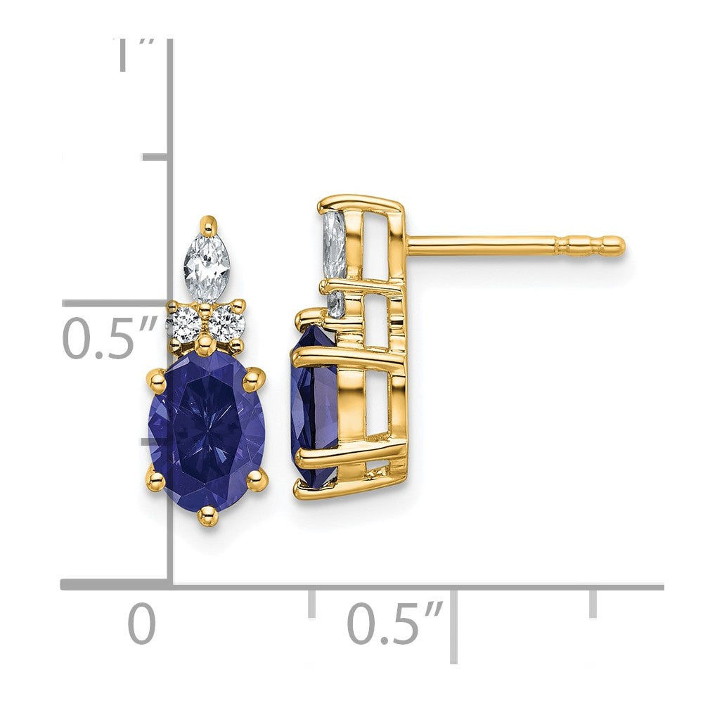 14K Yellow Gold Diamond and 7x5 Oval September/Lab Created Sapphire Post Earrings