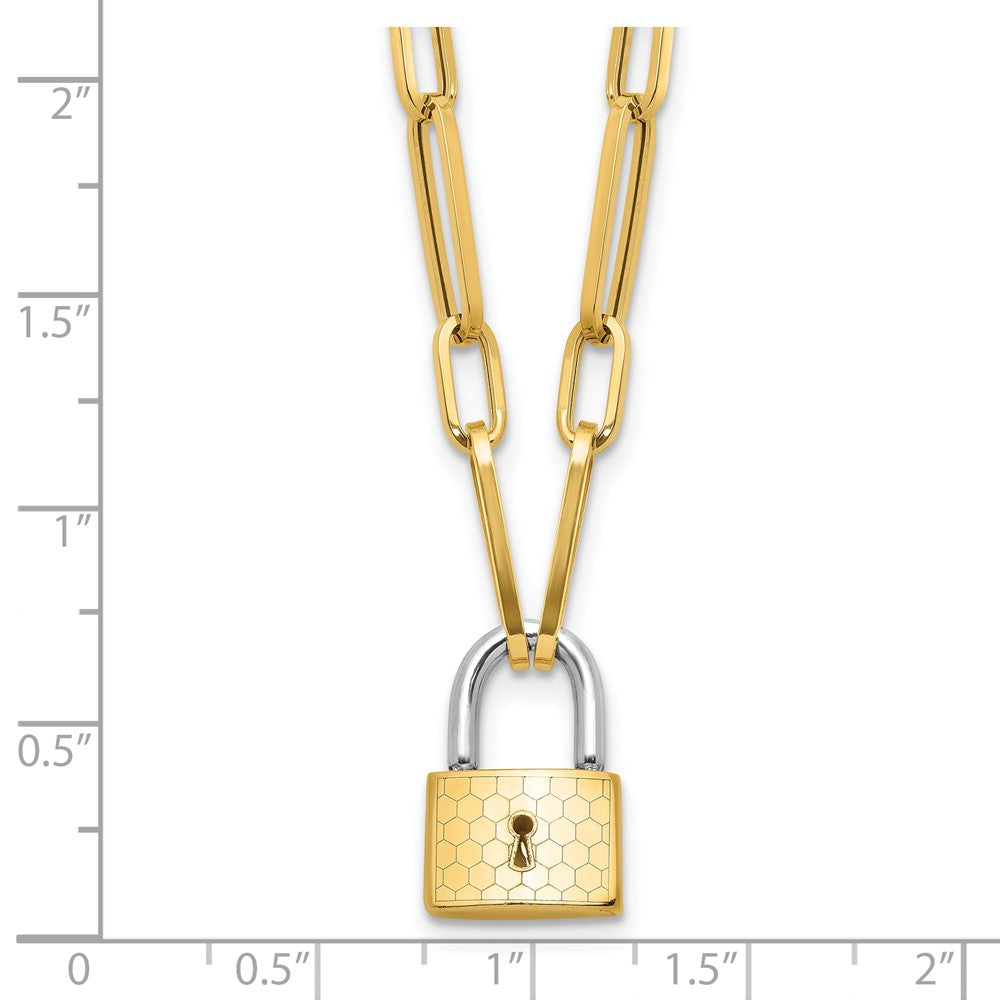 14K Two-Tone Gold Two-tone Fancy Link with Lock Dangle 18.25 Inch Necklace