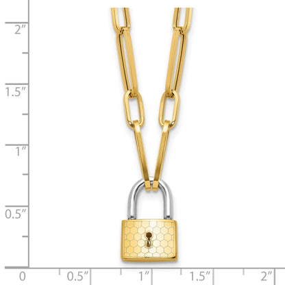 14K Two-Tone Gold Two-tone Fancy Link with Lock Dangle 18.25 Inch Necklace
