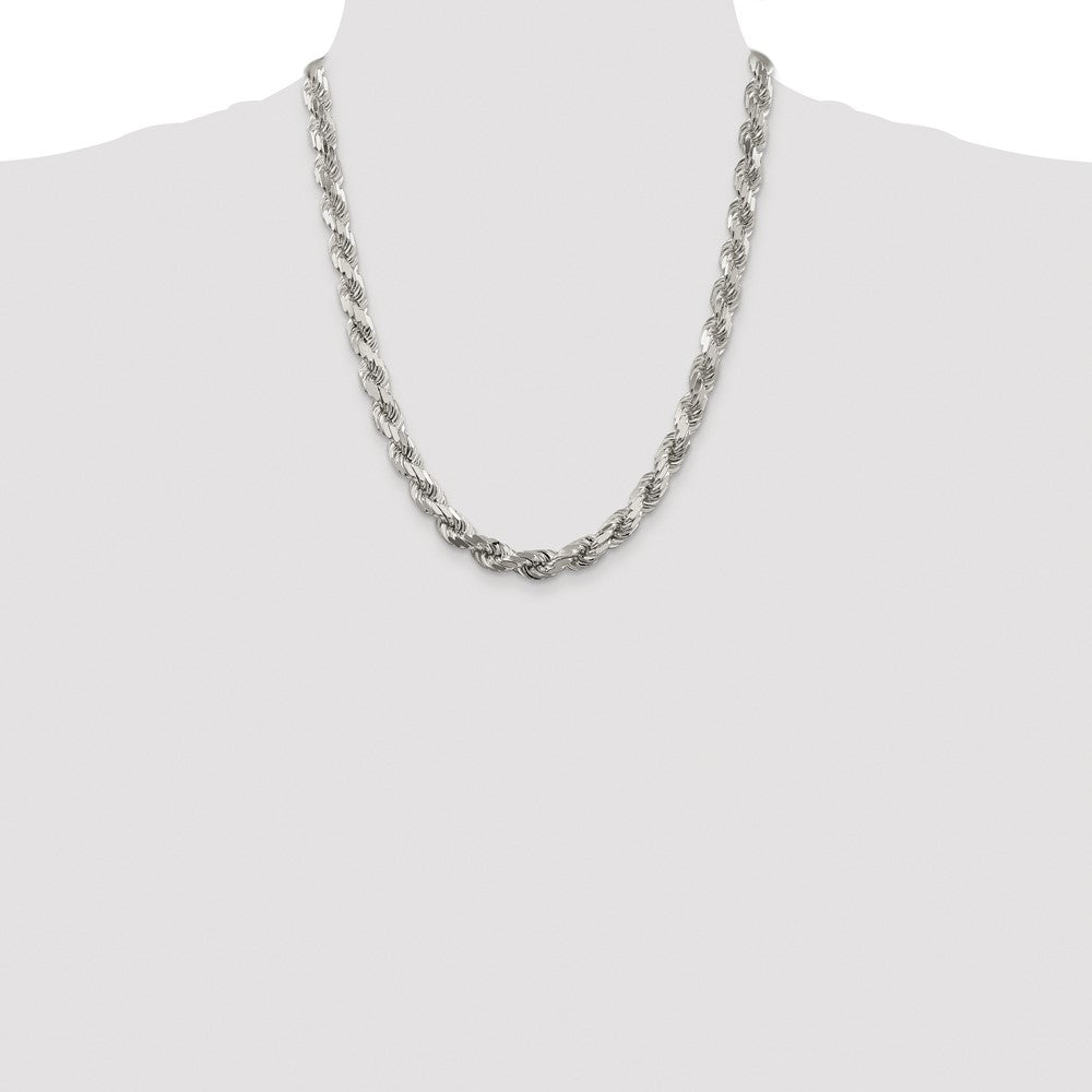 Sterling Silver Rhodium-plated 7.8mm Diamond-cut Rope 22 Inch Chain