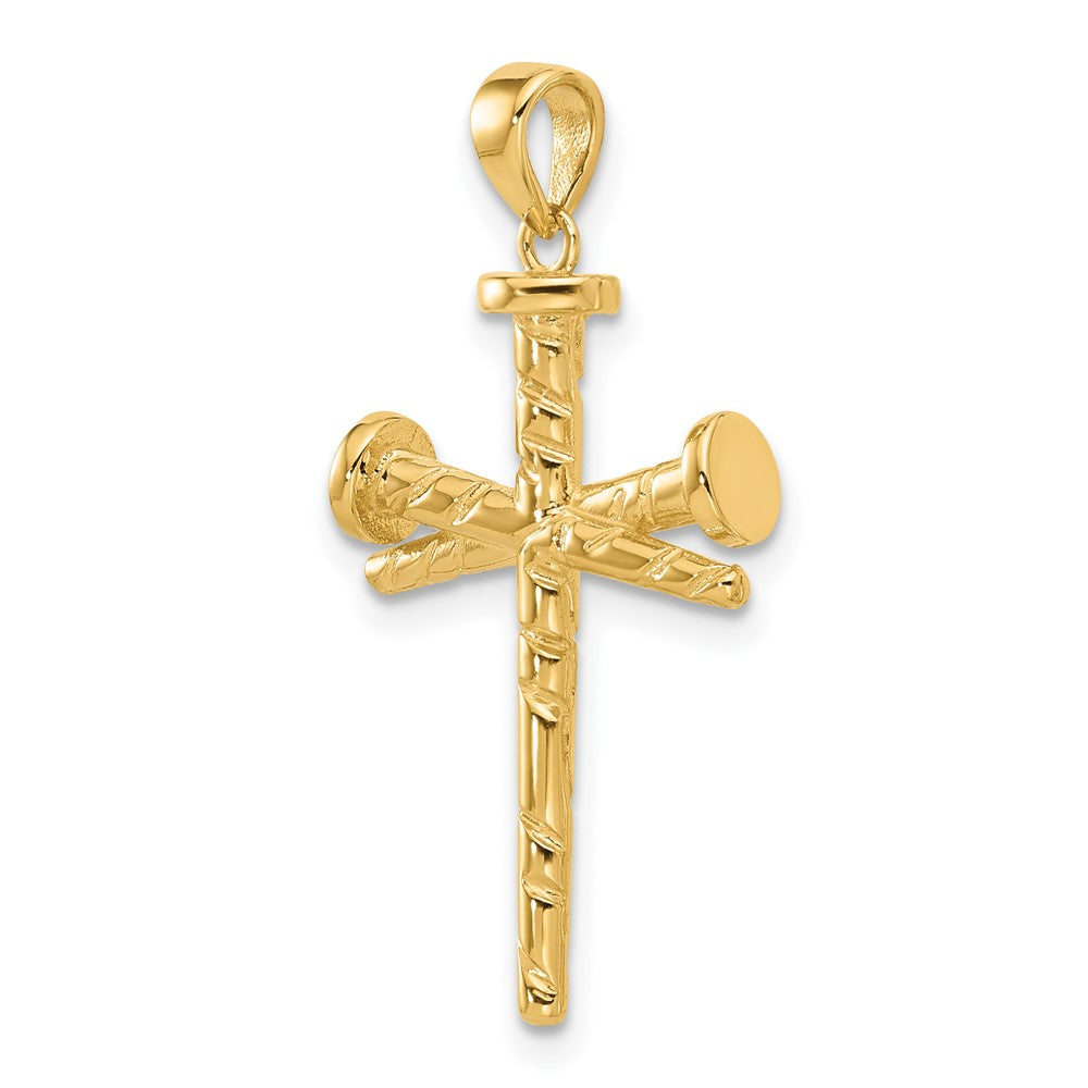 14K Yellow Gold Polished and Textured Nails Cross Pendant