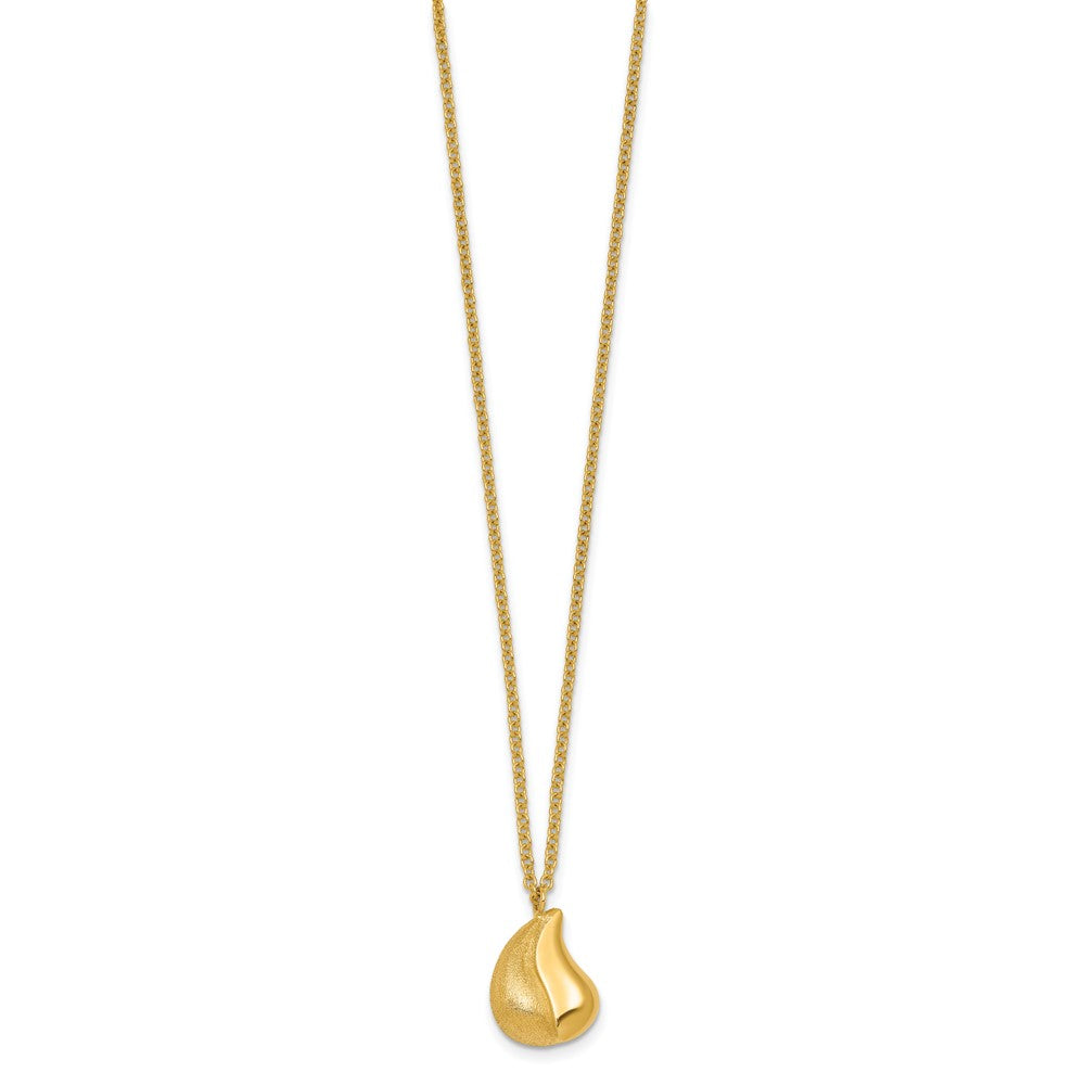14K Yellow Gold Polished And Brushed Curved Teardrop 16 Inch Necklace Plus 2 Inch Extender