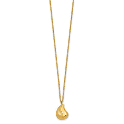 14K Yellow Gold Polished And Brushed Curved Teardrop 16 Inch Necklace Plus 2 Inch Extender