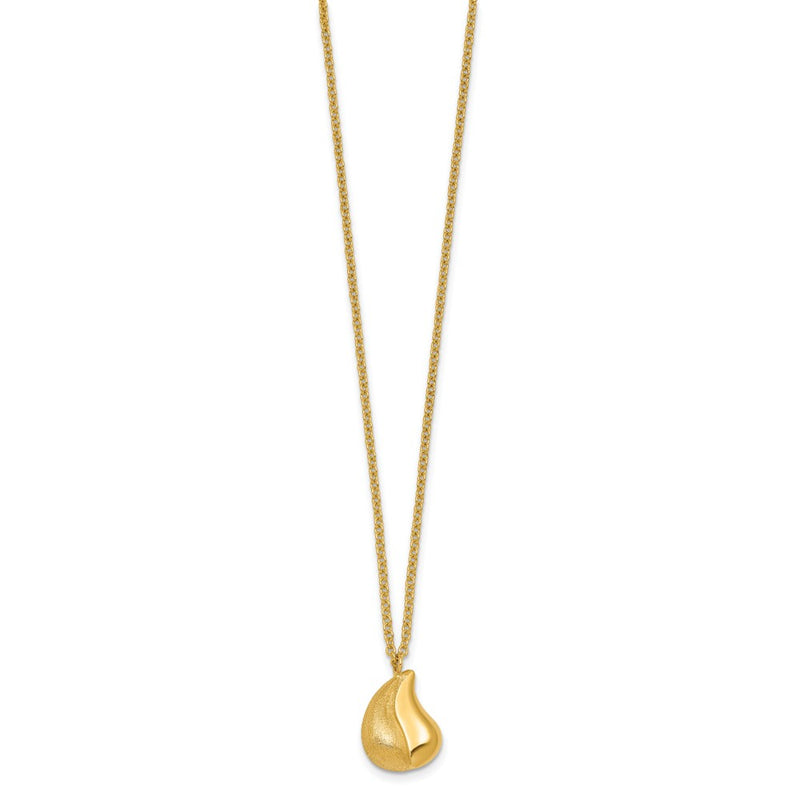 14K Yellow Gold Polished And Brushed Curved Teardrop 16 Inch Necklace Plus 2 Inch Extender