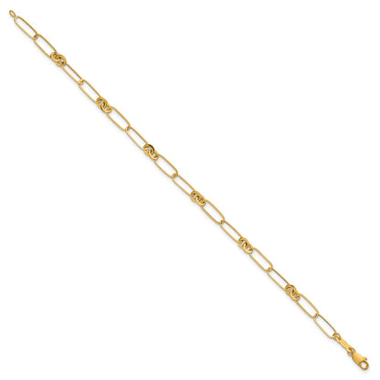 14K Yellow Gold Polished Paperclip and Round Fancy Link 7.5 Inch Bracelet
