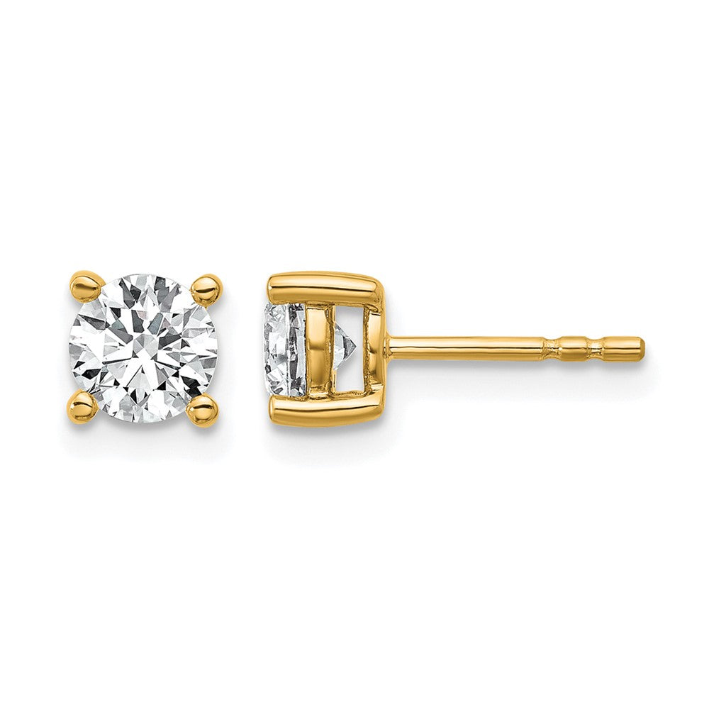 14K Yellow Gold 1 carat Certified Lab Grown Diamond VS/SI+ G+ Round Complete Four Prong Lightweight Stud Earrings