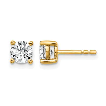 14K Yellow Gold 1 carat Certified Lab Grown Diamond VS/SI+ G+ Round Complete Four Prong Lightweight Stud Earrings