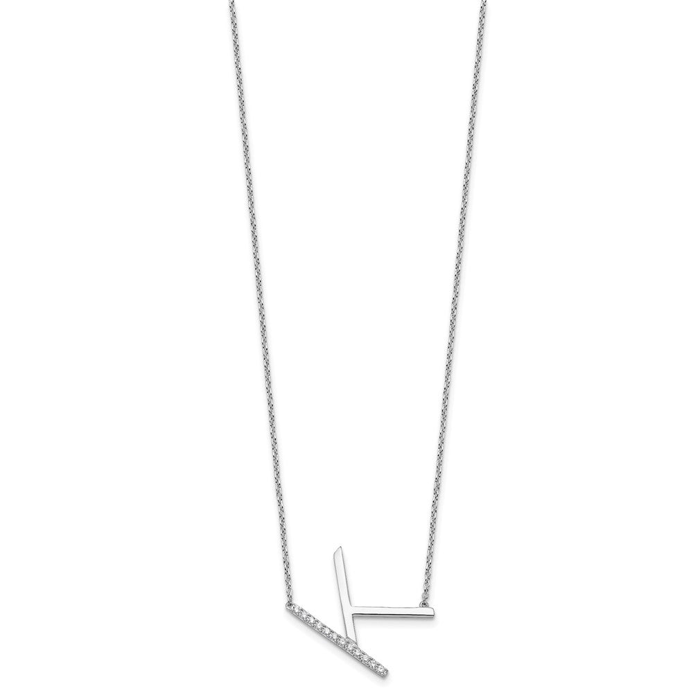 14K White Gold Sideways Diamond Initial K 18 Inch Necklace