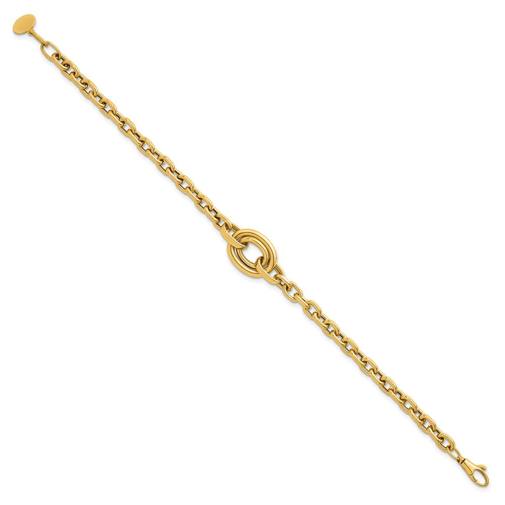 14K Yellow Gold Polished Double Circle Fancy 7.25 Inch Bracelet Plus 0.25 Inch Extender