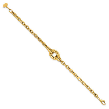 14K Yellow Gold Polished Double Circle Fancy 7.25 Inch Bracelet Plus 0.25 Inch Extender