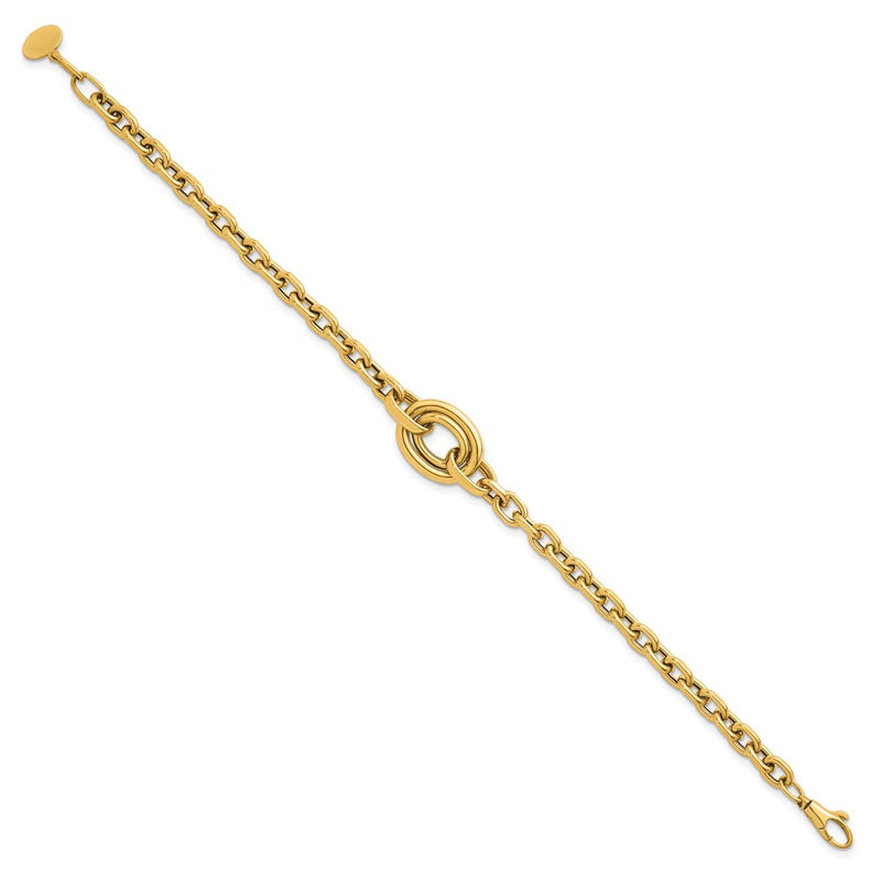 14K Yellow Gold Polished Double Circle Fancy 7.25 Inch Bracelet Plus 0.25 Inch Extender