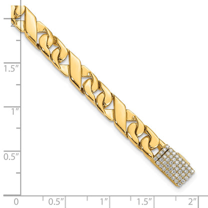 14K Yellow Gold Hand-polished 6.7mm Fancy Link 1.75 carat Diamond Clasp Chain Bracelet