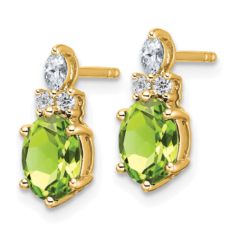 14K Yellow Gold Diamond and 7x5 Oval August/Peridot Post Earrings