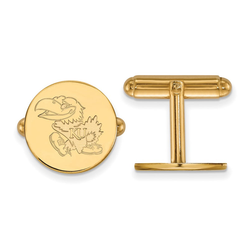 14K Yellow Gold Gold LogoArt University of Kansas Jayhawk Cuff Links