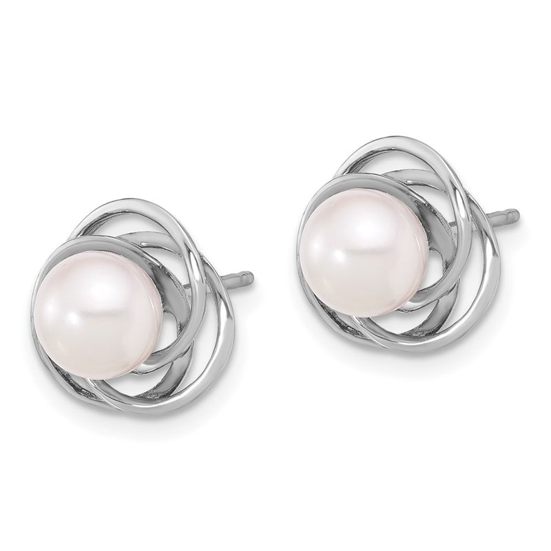 14K White Gold 6-7mm White Round Akoya Saltwater Cultured Pearl Love Knot Post Earrings