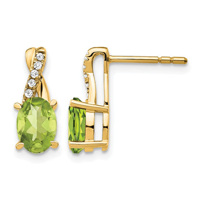 14K Yellow Gold 7x5 Oval August/Peridot and Diamond Post Earrings