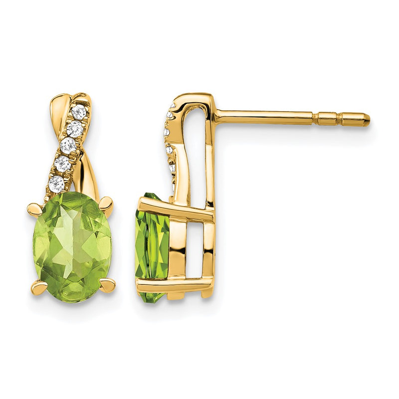 14K Yellow Gold 7x5 Oval August/Peridot and Diamond Post Earrings