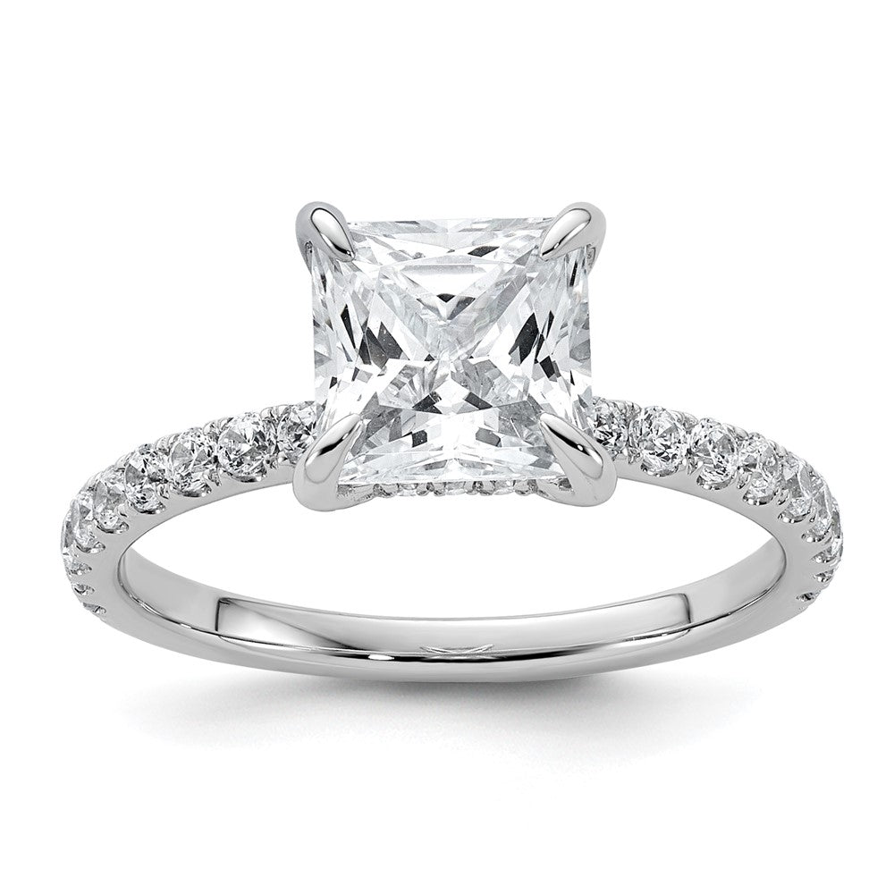 14K White Gold 2 1/2 carat Certified Lab Grown Diamond VS/SI+ G+ Princess Complete Solitaire with Flair Engagement Ring