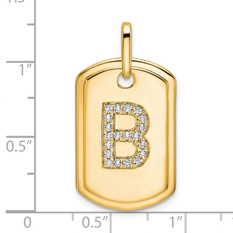14K Yellow Gold Diamond Initial B Dog Tag Charm
