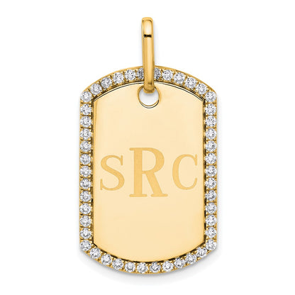 14K Yellow Gold Personalized Diamond Dog Tag Charm