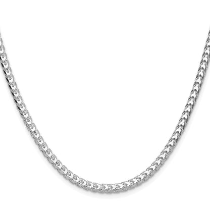 Sterling Silver Rhodium-plated 4.0mm D/C Square Franco 30 Inch Chain