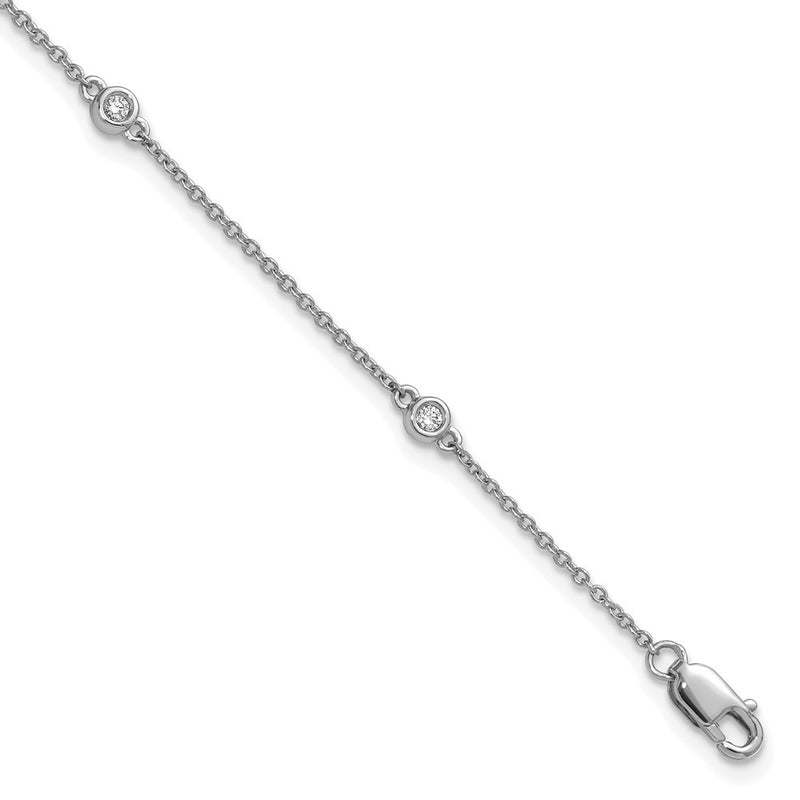 14K White Gold Complete 1/10 carat Bezel-set Diamond and Cable Chain 5-Station 7 Inch Bracelet