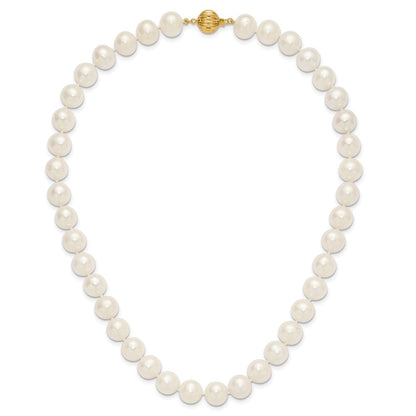14K Yellow Gold Polished 10-11mm Near-Round Freshwater Cultured Pearl 18 Inch Necklace