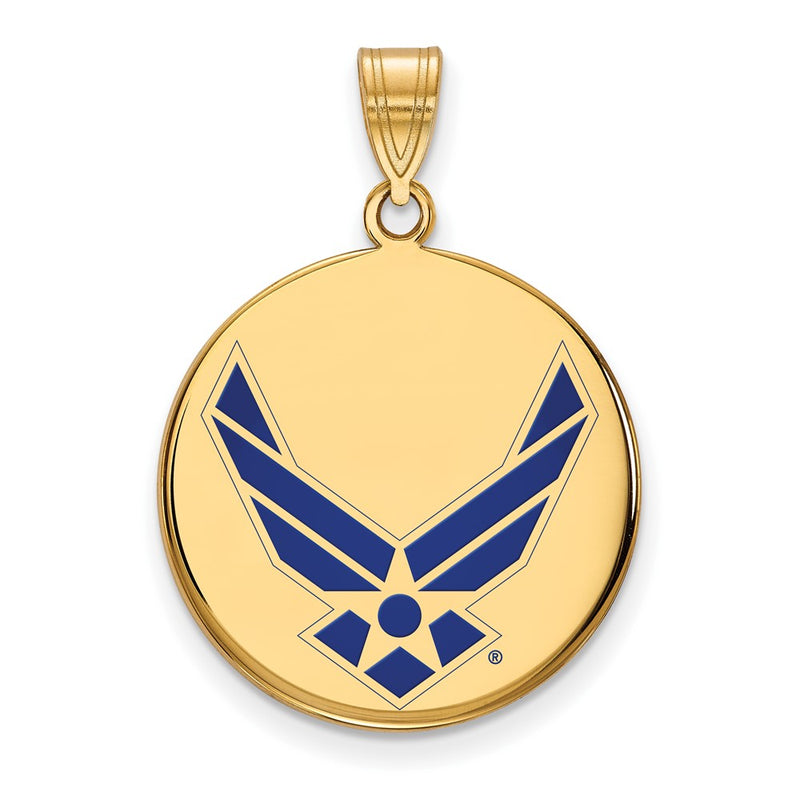 14K Yellow Gold Gold LogoArt U.S. Air Force Large Enamel Disc Pendant