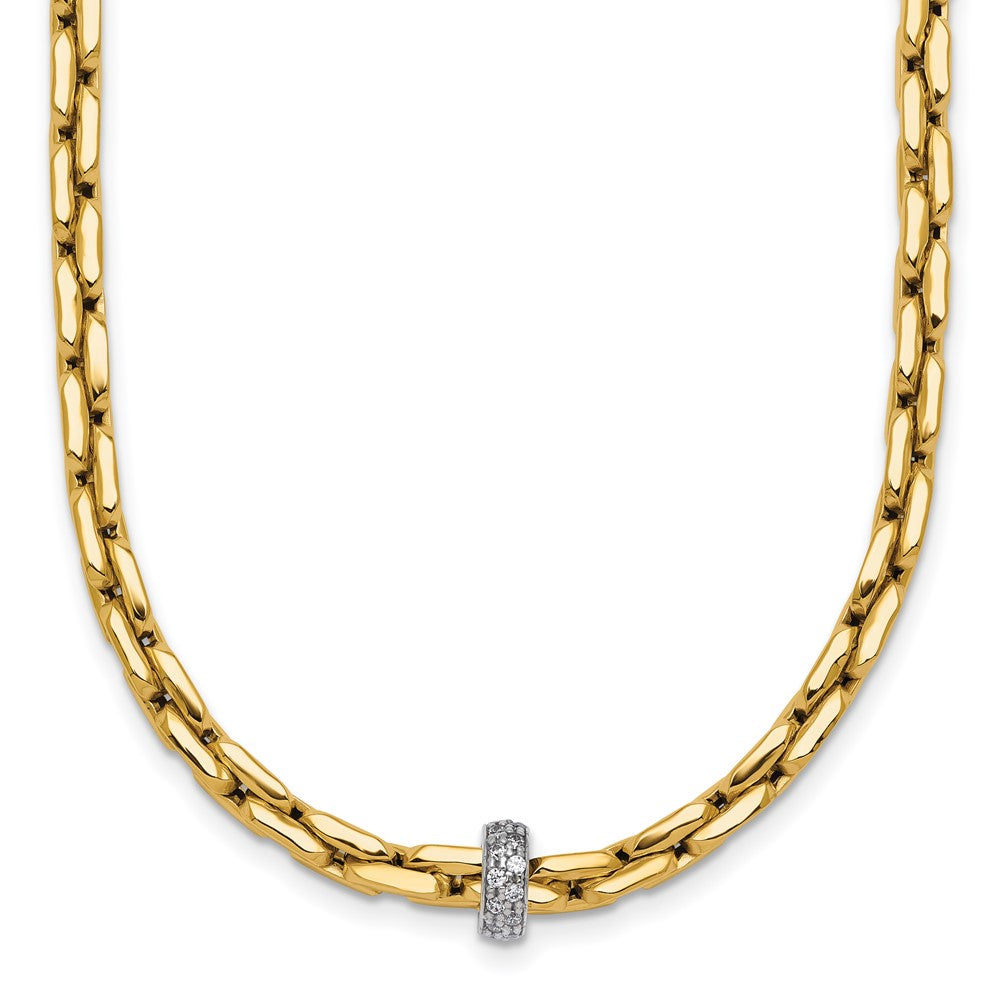 14K Two-Tone Gold Two-tone Polished Fancy Link with CZ Bead 17 Inch Necklace
