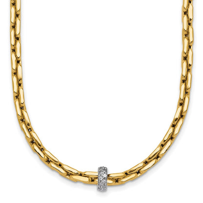 14K Two-Tone Gold Two-tone Polished Fancy Link with CZ Bead 17 Inch Necklace