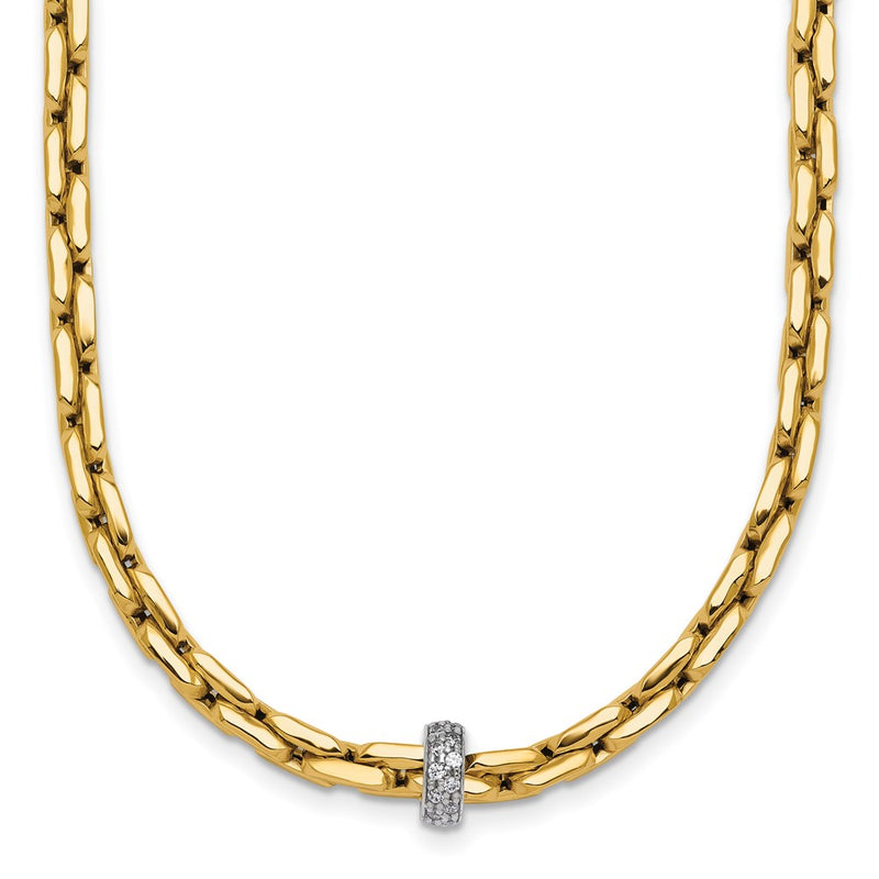 14K Two-Tone Gold Two-tone Polished Fancy Link with CZ Bead 17 Inch Necklace