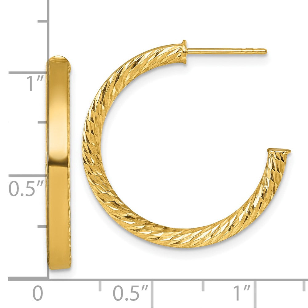 14K Yellow Gold Polished and Diamond-cut 3.00 x 25mm Tube C-Hoop Post Earrings