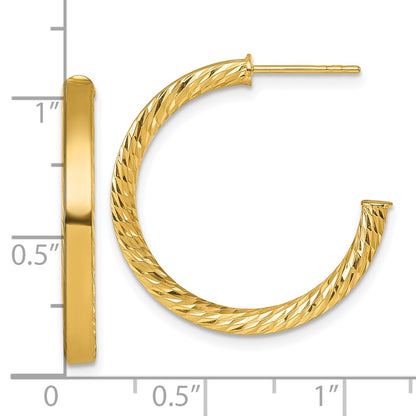 14K Yellow Gold Polished and Diamond-cut 3.00 x 25mm Tube C-Hoop Post Earrings