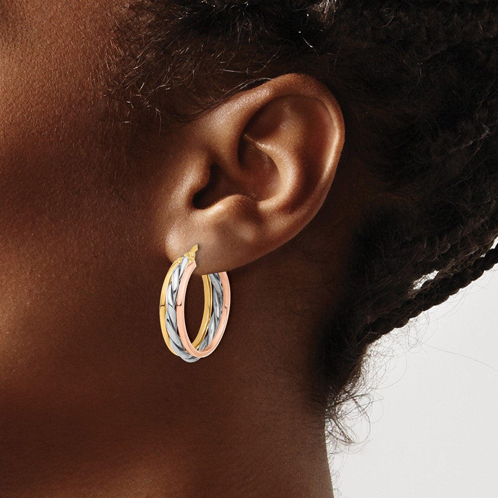 14K Tri-Color Gold Tri-color Polished Hoop Earrings