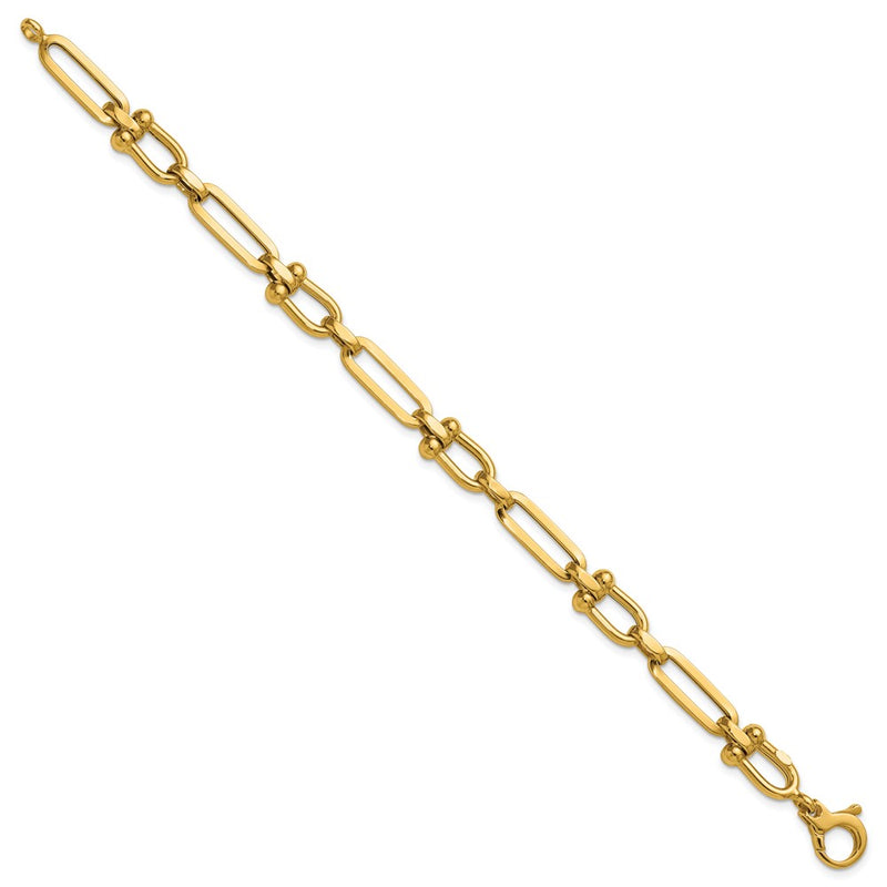 14K Yellow Gold Polished 7.3mm Fancy Cable Link 7.75 Inch Bracelet